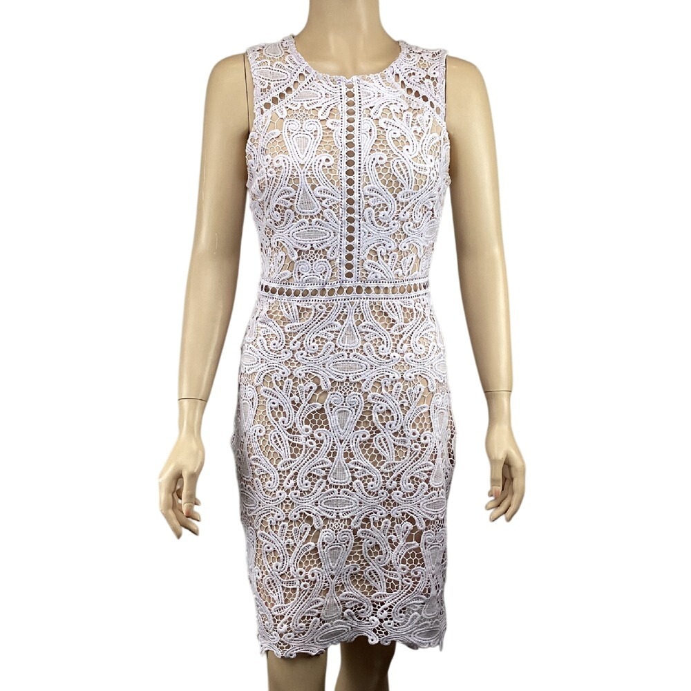Lulus  Crochet Lace Dress Size XS Xsmall Pink Nude Lining Cocktail Party Bodycon